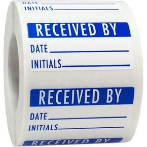 White and Blue Received by Labels, 3/4 x 1 1/2 Inch in Size, 500 Adhesive Stickers on a Roll