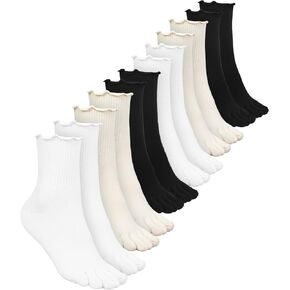 6 Pair Women Toe Socks Cotton Ruffle Five Toe Sock Running Toe Socks Women Athletic Socks for Size 5-8, 3 Colors