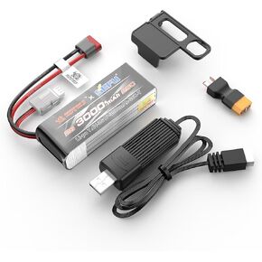 MJX 2S3000 Angry Snail RC Battery 2S 7.4V 3000 mAh 25C LiPo Battery with USB, Spare Parts for 14303, 16207, 16208, 16210, 14210, 14209, 14301, 14302