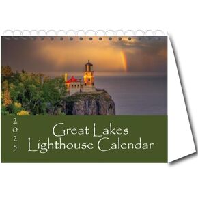 Generic 2025 Great Lakes Lighthouse Desktop Calendar, Green