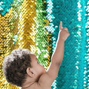 5MM Not Falling Sensory Wall for Kids Sequin Flip Fabric High Density Reversible Sensory Graffiti Fabric Sequin Fabric by The Yard Mermaid Fabric Blue to Gold-0.5yd, 50" x 18"