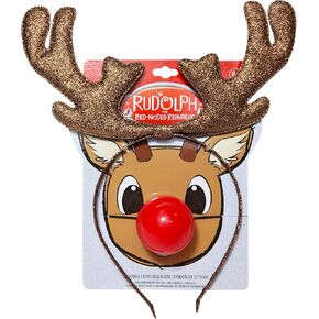 LUV HER Christmas Reindeer Glitter Antlers Headband with Light Up Nose, Ages 3+