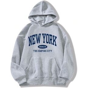Avanova Women New York Graphic Hoodie Oversized Drawstring Long Sleeve Sweatshirt with Kangaroo Pocket