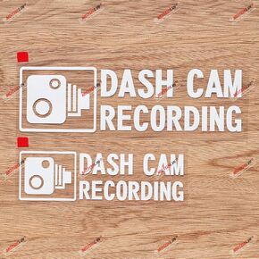 Dash Cam Recording in Car Camera Car Decal Vinyl Sticker - 2 Pack White, 6 Inches, 8 Inches - No Background
