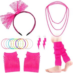 Women's Halloween Costumes,80s Outfit Woman,80s Accessories for Women,Neon Accessories for Disco Party (18 Pcs)
