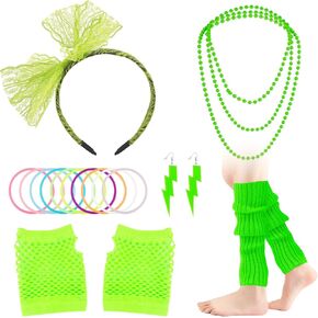 Women's Halloween Costumes,80s Outfit Woman,80s Accessories for Women,Neon Accessories for Disco Party (18 Pcs)