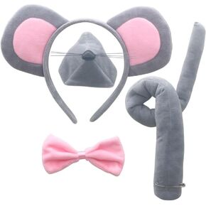 Mouse Ears Headband and Tail Mouse Costume for Halloween Cosplay Costume Party Decoration