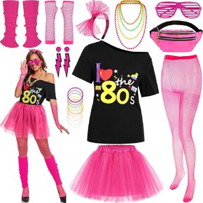 80s Outfit Woman Adult 80s Costumes for Woman with Accessories Leg Warmers Earrings Fanny Pack Headband
