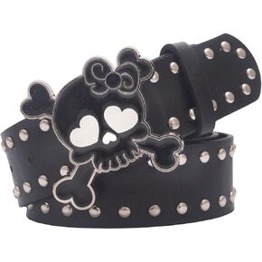 SHENHE Women's PU Leather Beaded Belt Y2k Punk Rivet Skull Buckle Gothic Belt