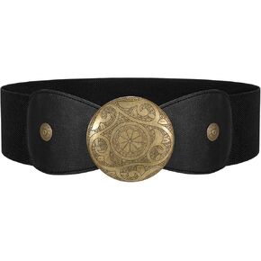 LEACOOLKEY Women Wide Elastic Belt Western Buckle Vintage Strecth Waist Belt for Dress