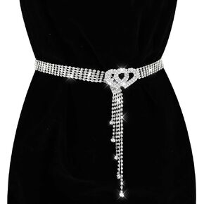 Rhinestone Belt with Heart-Shaped Buckle, Diamond Waist Belt Crystal Waist Chain Belt Waistband for Women Dresses