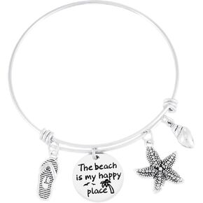 Kivosliviz Beach Bracelet My Happy Place Bracelet Bangle Beach Theme Gifts for Beach Lovers Beach Jewelry Ocean Bracelets Life Better Beach Bracelet for Beach Lover