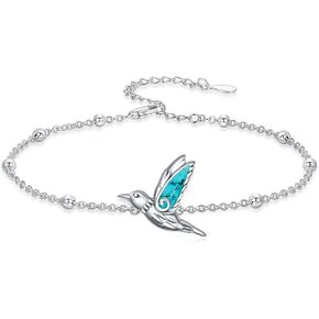 Turquoise Hummingbird Bracelets for Women S925 Sterling Silver Hummingbird Bracelets Genuine Turquoise Hummingbird Bangles Jewelry Gifts for Mom Grandma Friend Birthday