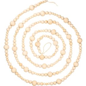 Boao 2 Pieces 10 Feet Christmas Wooden Beaded Garland Rustic Farmhouse Bead Wall Hanging Decor Country Natural Tree Garland Wall Hanging Prayer Beads for Christmas Day (Gold)