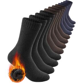 Merino Wool Crew Socks for Men, Thick Thermal Hiking Socks Warm Cozy Boot Socks for Cold Weather 6 Pairs
