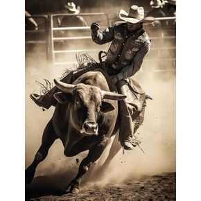 Betepefet DIY 5D Diamond Art Kits Painting for Adults Western Cowboy Bull Riding Rodeo 30x40cm/11.7x15.8inches
