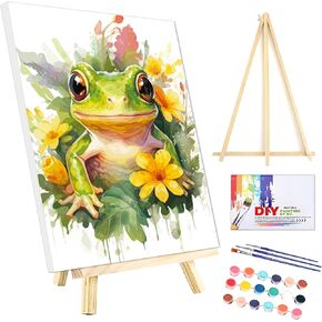 Zemalous Paint by Numbers Kit for Adults Easy Crafts for Women Beginner DIY Cute Frog Baby with Flowers Canvas Painting for Kids Girls 16x20 inch Paint Set Hobbies for Adults