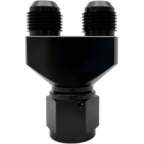 Aluminum Y Block Adapter Fittings -10 AN Female Swivel to Parallel Exit Dual 2 x -8 AN Male Y Block Splitter Tee Hose Connector, Black