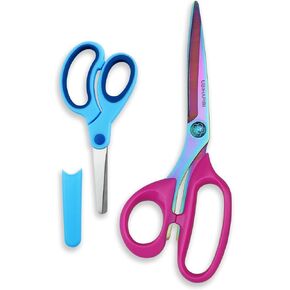 Left Handed Scissors Set of 2 Pack (9" Heavy Duty Titanium Coating Fabric Shears & 5" Small Scissors) for Sewing/Crafting/School/Office Use, Ideal for Arts/Crafts/Leather/Paper, Left Handed Gifts