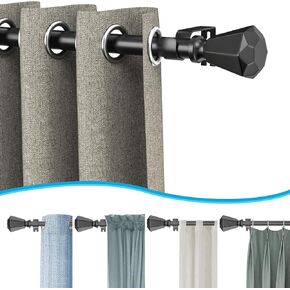 Black Curtain Rods for Windows 18 to 45 Inch - 1 Inch Diameter Heavy Duty Drapery Rod Adjustable Telescoping Windows Rods with Diamond Decorative Finials (Black, 18 to 45 Inch)