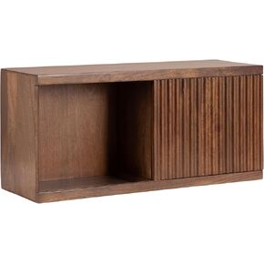 Kate and Laurel Furrow Modern Wooden Sliding Ribbed Door Wall Cabinet, 30 x 10 x 14, Black, Decorative Storage Cabinet with Sliding Door for Use as Floating Nightstand or Floating TV Shelf