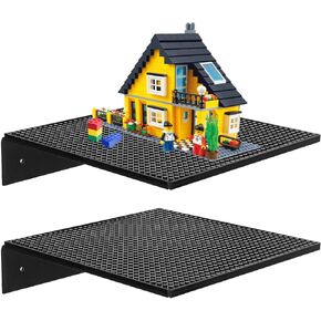 3-Pack Minifigure Display Case, Mini Action Figure Display Shelf Mini Figure Display Stand Cabinet Storage Box Floating Shelf Display With Building Brick Baseplates for Lego Minifigure Organizer