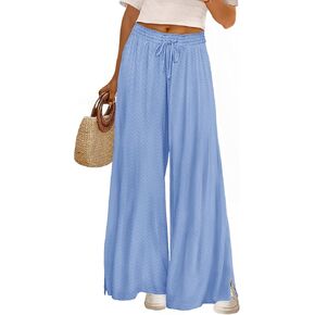 YESNO سروال نسائي واسع الساق خريف مرن عالي الخصر كاجوال فضفاض بنطلون بالازو مع جيوب وفتحة جانبية PW0 in Kuwait