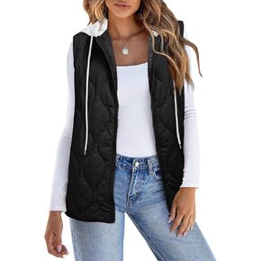 Puffer Vest Women Sleeveless Hooded Lightweight Zip Padded Gilet Quilted Jackets 2024