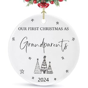 2024 Grandparents Christmas Ornament-Our First Christmas As Grandparent-Christmas Tree Decoration-New Baby Gift-New Grandma Grandpa Gift-Baby Present Shower-Newborn Gift-Get Promoted to Grandparents