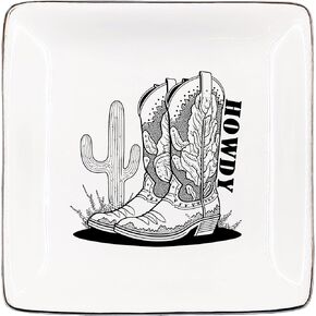 Preppy Howdy Western Cowgirl Boots Jewelry Dish, Cowgirl Ceramic Jewelry Tray for Rings & Earring for Girls, Back to School Gifts Ring Dish, Earring Tray Graduation Gifts for Her Accessories