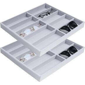 2 Pcs 10 Grids Sunglasses Organizer Tray, Velvet Gray Sunglasses Holder Organizer Display Drawer Eyeglass Jewelry Storage Box (gray)