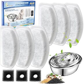 Cunina Cat Water Fountain Filter for D30 Automatic Pet Fountain, 12 Pcs Cat Fountain Filter & 6 Pack Replacement Pre-Filter Sponges Compatible with ORSDA D30 67oz/2L Pet Water Fountains