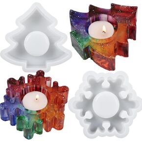 2Pcs Christmas Candle Holder Resin Mold Snowflake Tree Silicone Candlestick Epoxy Casting Mold for DIY Christmas Tealight Holder Table Centerpiece Home Decoration