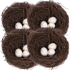 PRETYZOOM 16pcs Artificial Bird Nest Rattan with Fake Bird Eggs Easter Craft Home Decor Party Kids Playset (4Pcs 3.9“ Bird Nest+12Pcs Bird Eggs)