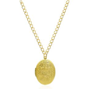 Vintage Engraved Flower Empaistic Photo Locket Hold Picture Oval Round Pendant Necklace Antique Carved Pattern Souvenir Memorial Clavicle Jewelry for Women