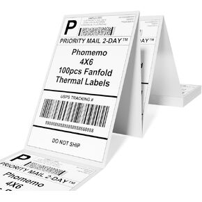 Phomemo 4"x6" Direct Thermal Shipping Label, Pack of 500 4x6 Thermal Labels Fanfold - for Shipping Labels,Mailing,Address, Product Logo, Barcode Labels,Strong Adhesive (White)