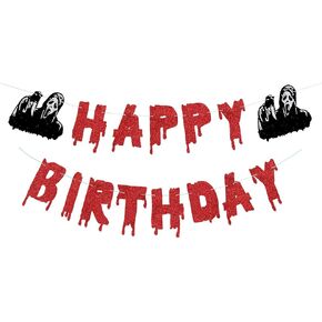 PALASASA Death Killer Happy Birthday Banner - Glitte Have a Killer Birthday Banner For Halloween Scary Bloody Horror Vampire Diaries Birthday Party Decorations