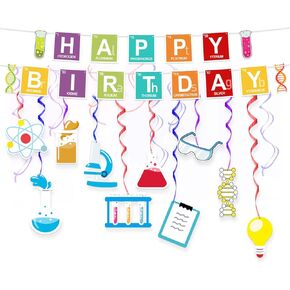 Science Happy Birthday Banner Backdrop Periodic Table Chemistry Theme Decorations Decor for School Science Laboratory Lab Science Classroom Boy Girl Kid Birthday Party Baby Shower Supplies Background