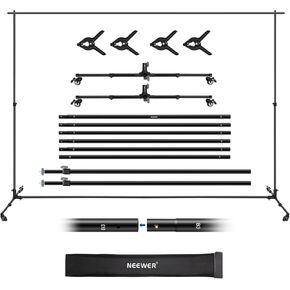 NEEWER Backdrop Stand Heavy Duty with Widened Bases, 10x8ft Background Stand with 4 Crossbars, 2 Telescopic Poles, 4 Spring Clips, and Carrying Bag for Photoshoot Studio Party Wedding, NK-ST300