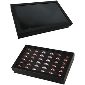 Black Ring Jewelry Organizer, Stackable Ring Earrings Trays with Foam Pads, 36 Slot Velvet Ring Holder Display Showcase Drawer Insert for Earrings Storage (2 Pack)