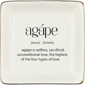 WODMIS Greek Agape Definition Ceramic Jewelry Tray Dish, Inspirational Office Jewelry Plate Ring Trinket, Wedding Day Gift for Friend Besties Sister Coworker, Bachelorette Party gifts for Bridal 388