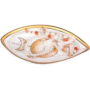 Evil Eye Ceramic Tray - Gold-Trimmed Jewelry Dish, Boho Chic Vanity Decor, Decorative Ring Holder, Aesthetic Perfume Catchall, 5.9" x 3.5" (C)