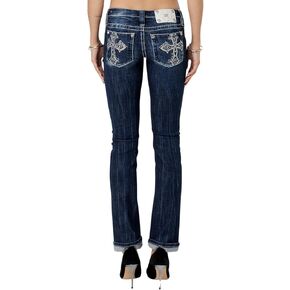 Miss Me Women's Gothic Cross Stitch Low-Rise Straight Jeans