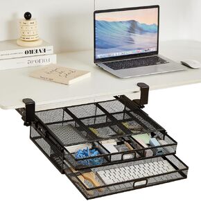 BZP Under Desk Storage Clamp-On, no Drill?Adhesive, Metal Slide Out Under Desk Drawer Organizer for Office Supplies & Home Essentials, 2Large Drawers