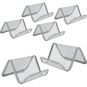 BokWin 3 Pack Business Card Holder Desk Sturdy Metal Mesh Desk Organizer Office Name Card Display Stand, Silver