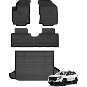 Floor Mats & Cargo Liner for GMC Terrain 2018-2024/Chevy Equinox 2018-2024(Not for EV) All Weather Automotive TPE Set Anti-Slip Floor Liners Accessories (Car Mats+Trunk Mat) Black