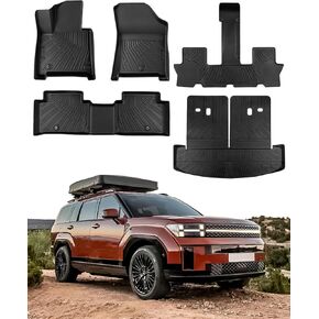 for Hyundai Santa Fe Floor Mats & Cargo Liner Back Seat Cover Protector 2024 2025(Not for Hybrid), All Weather Waterproof TPE Floor Mats for Hyundai Santa Fe Accessories SE SEL 2024 2025