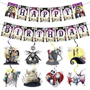 Halloween Birthday Decorations Banner and Hanging Swirls, Halloween Decorations for Birthday Party, Cartoon Halloween decorations of Banner Foil Ceiling Swirls