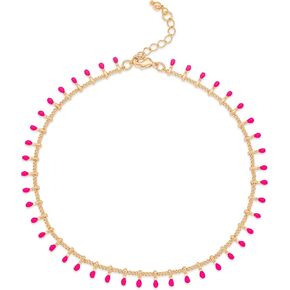 Rocksbox Senna Anklet in Hot Pink - Hot Pink & Gold Ankle Bracelet - 14k Gold Plating with Pink Enamel - Premium Quality Jewelry - 9" with Extender