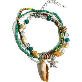 3/4 PCS Seashell Ankle Bracelets for Women Boho Beaded Bracelet Set Handmade Starfish Ankle Bracelet Beach Jewelry Gifts